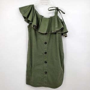 English Factory Ruffle Detail Tie Strap Sage Green Mini Dress